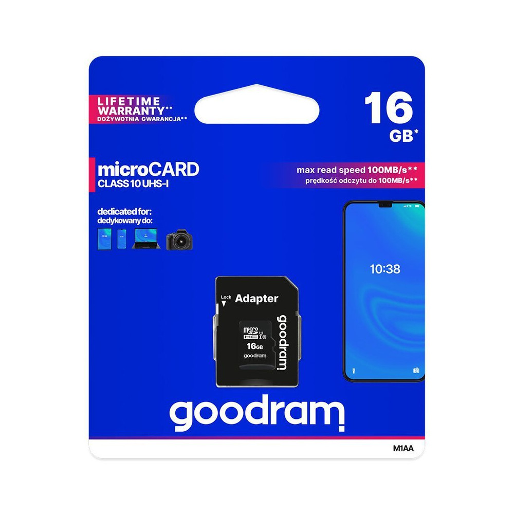 GoodRAM microSD 16GB class 10 UHS I + adapter - retail blister - M1AA-0160R12 GR-M1AA-0160R11