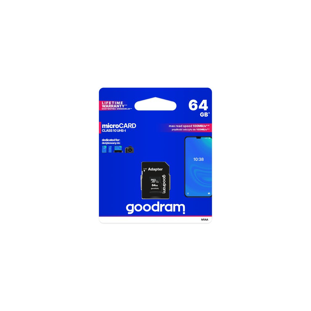 GoodRAM microSD 64GB class 10 UHS I + adapter - retail blister - M1AA-0640R12 GR-M1AA-0640R11