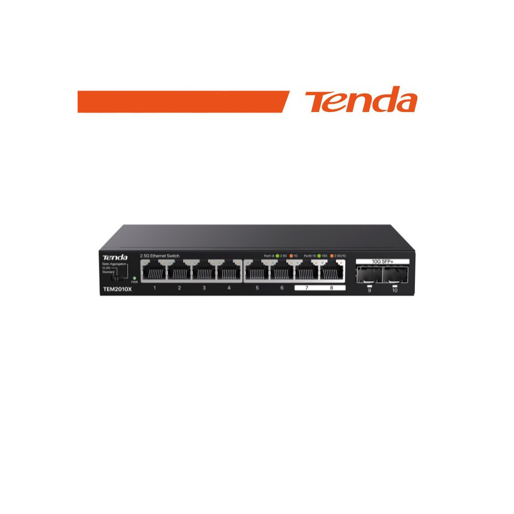 Tenda Switch 2.5G -10 port(8 porte 2.5GE + 2 port 10G SFP+) Desktop | TEM2010X NT-TEM2010X
