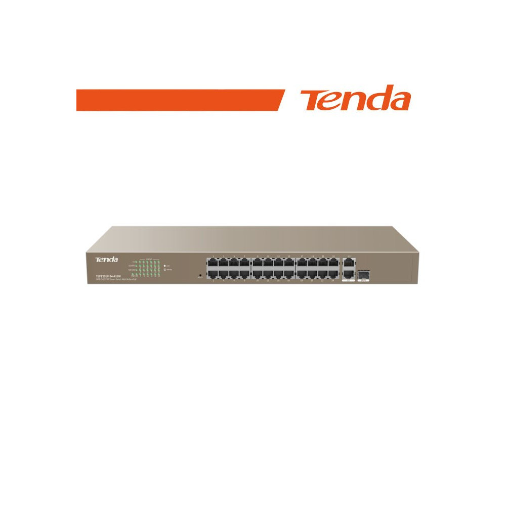 Tenda Switch PoE Web Smart 24 porte 10/100+2Gb+2SFP 440W - EOL | TEF1226P-24-410W NT-TEF1226P-410