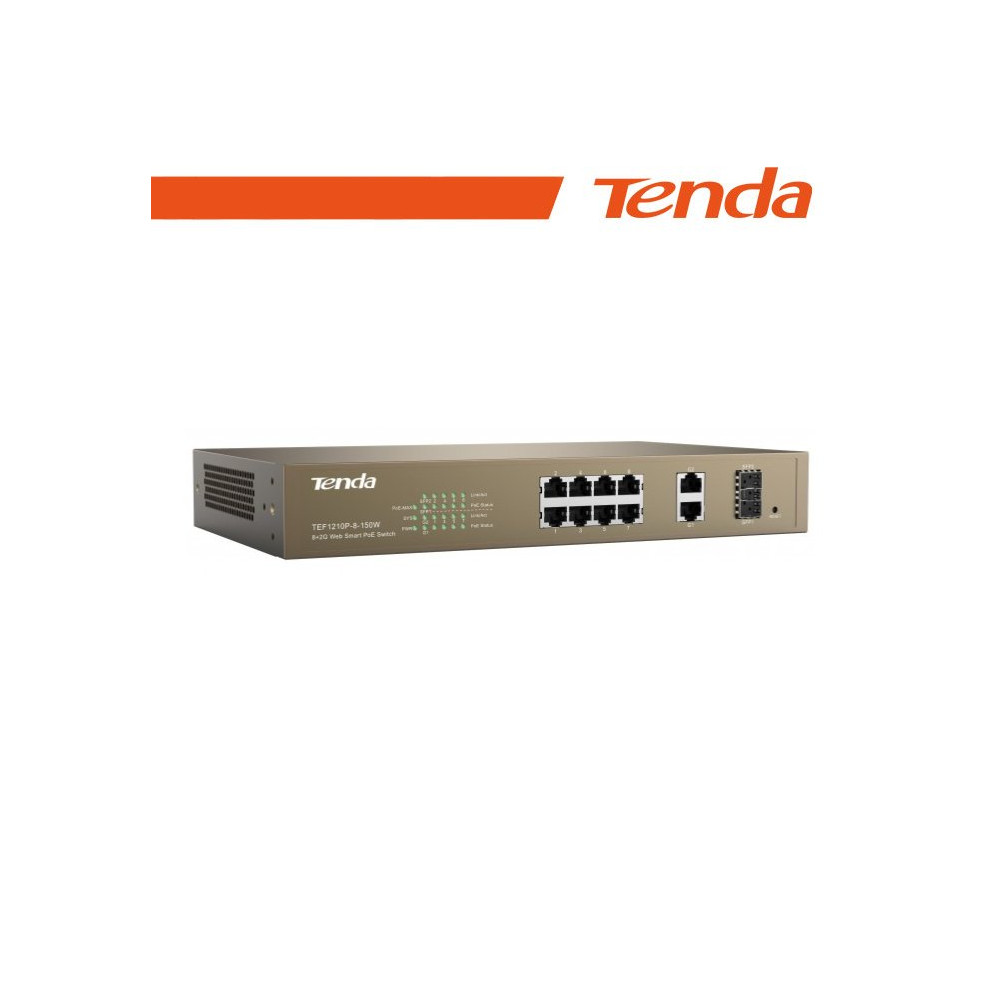 Tenda Switch PoE Desktop Smart 8 Porte 10/100Mb+2Gb+2SFP - EOL | TEF1210P-8-150W NT-TEF1210P-150
