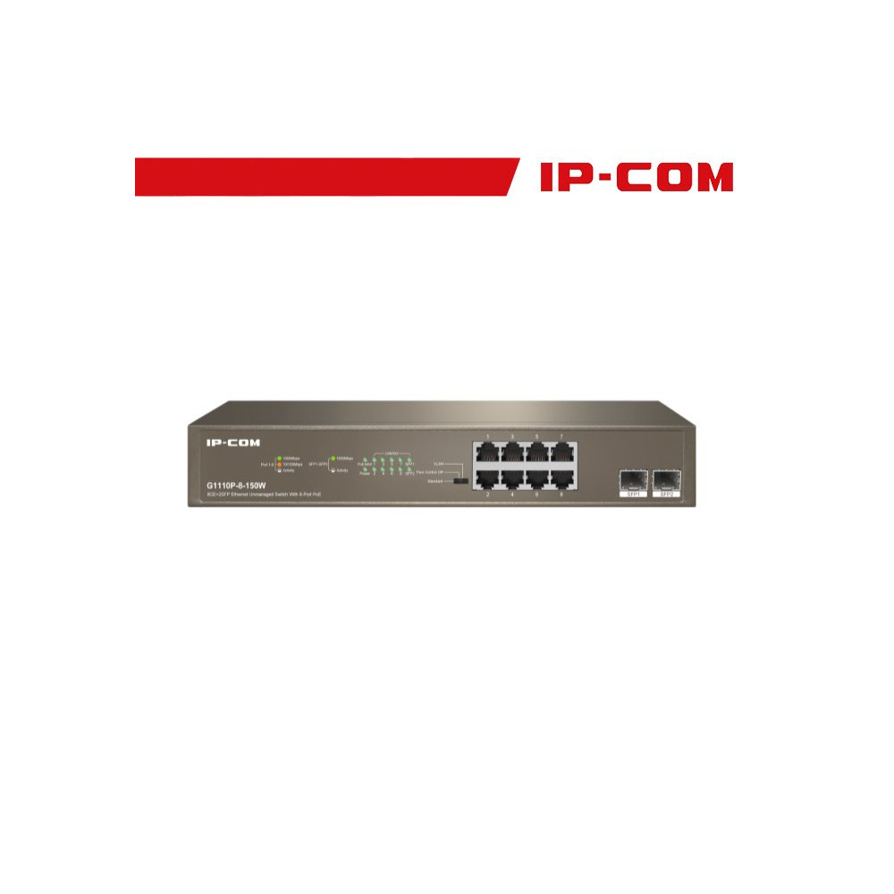 IP-COM Switch Unmanaged 8GE + 2SFP 8 porte PoE 150W EOL | G1110P-8-150W IC-G1110P-150
