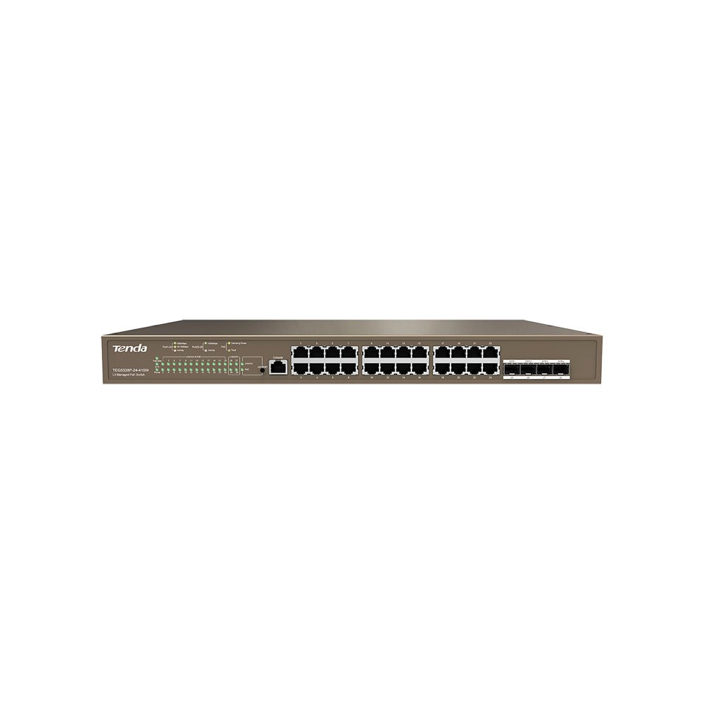 Tenda Switch Gigab PoE gestito L3 - 28port(24GE PoE +4SFP) | TEG5328P-24-410W NT-TEG5328P-410