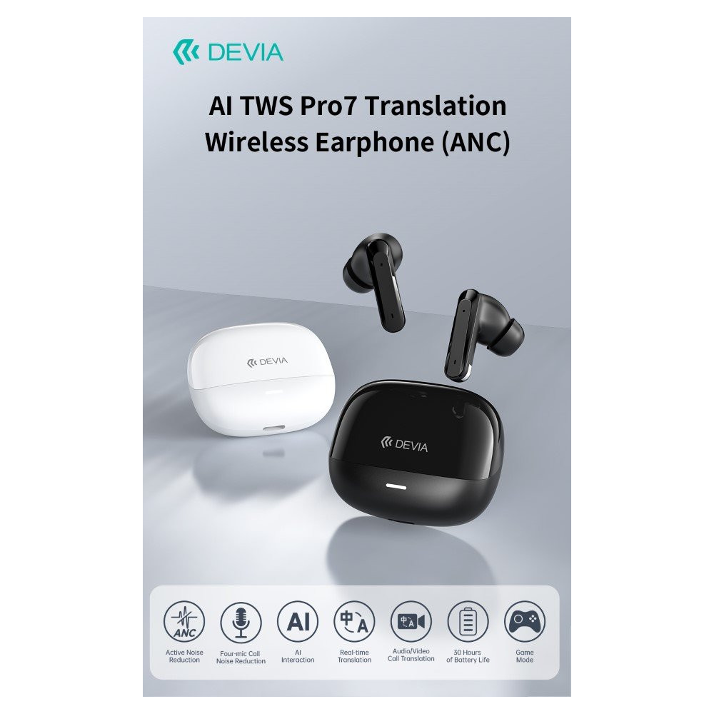 Auricolari TWS Earbuds AI con ANC Avanzato, 4-Mic ENC e Traduzione Multilingua in Tempo Reale Neri DEP7TWS841B