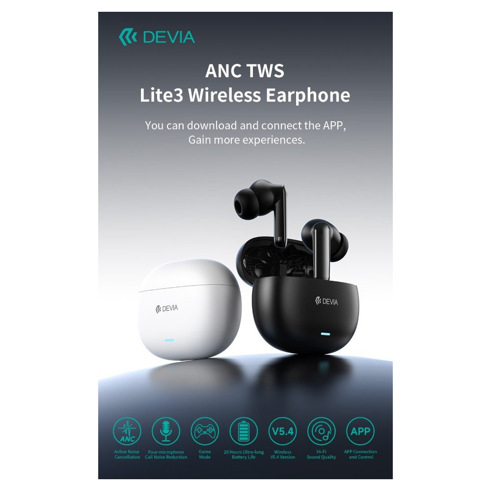 Auricolari wireless ANC TWS Lite3 Bluetooth 5.4 Bianchi DETWSL3942W