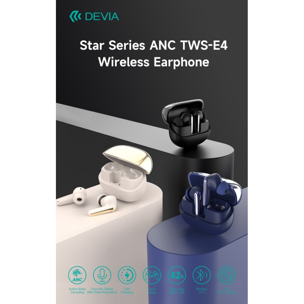 Auricolare TWS EM409 con ANC TWS-E4 Bluetooth V.5,3 Blu DEEM409253A