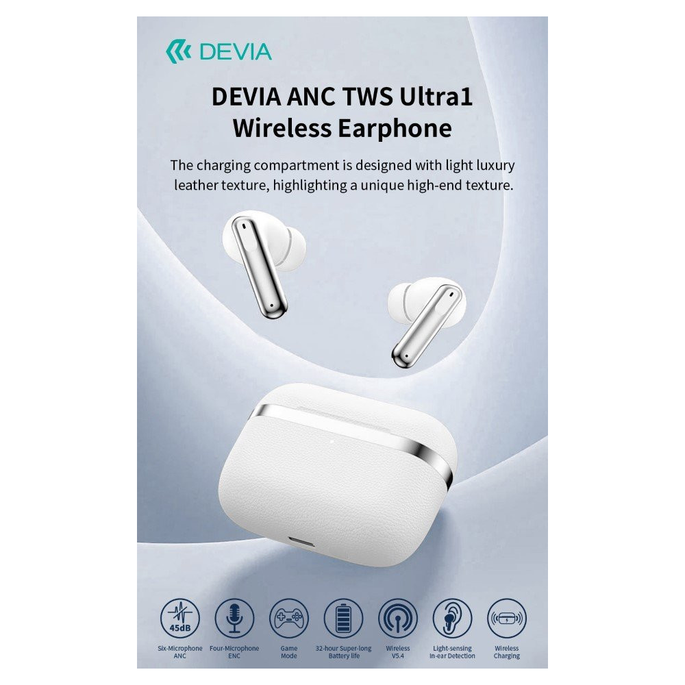 Auricolari carica wireless ANC TWS Ultra1 annullamento rumore esterno Bianchi DETWEM031808W