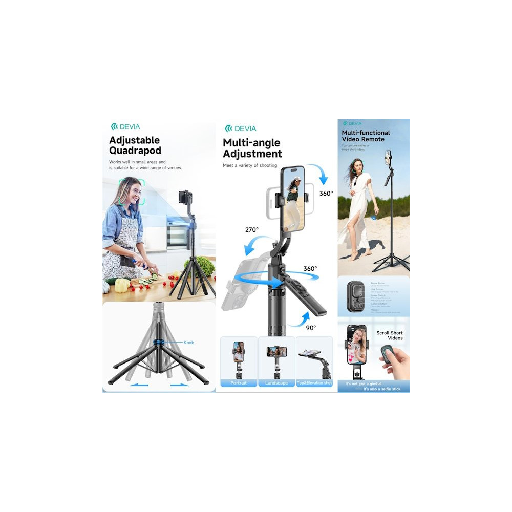 Selfie-Stick con tracciamento del viso Al + supporto per streaming + Telecomando DETSESC850B