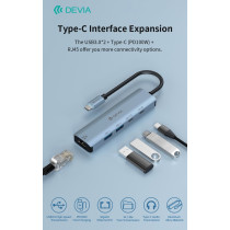 HUB 5 in 1 da tipo C a USB*2+tipo C+PD 100 W+RJ45 serie Leopard DEHB51PD943