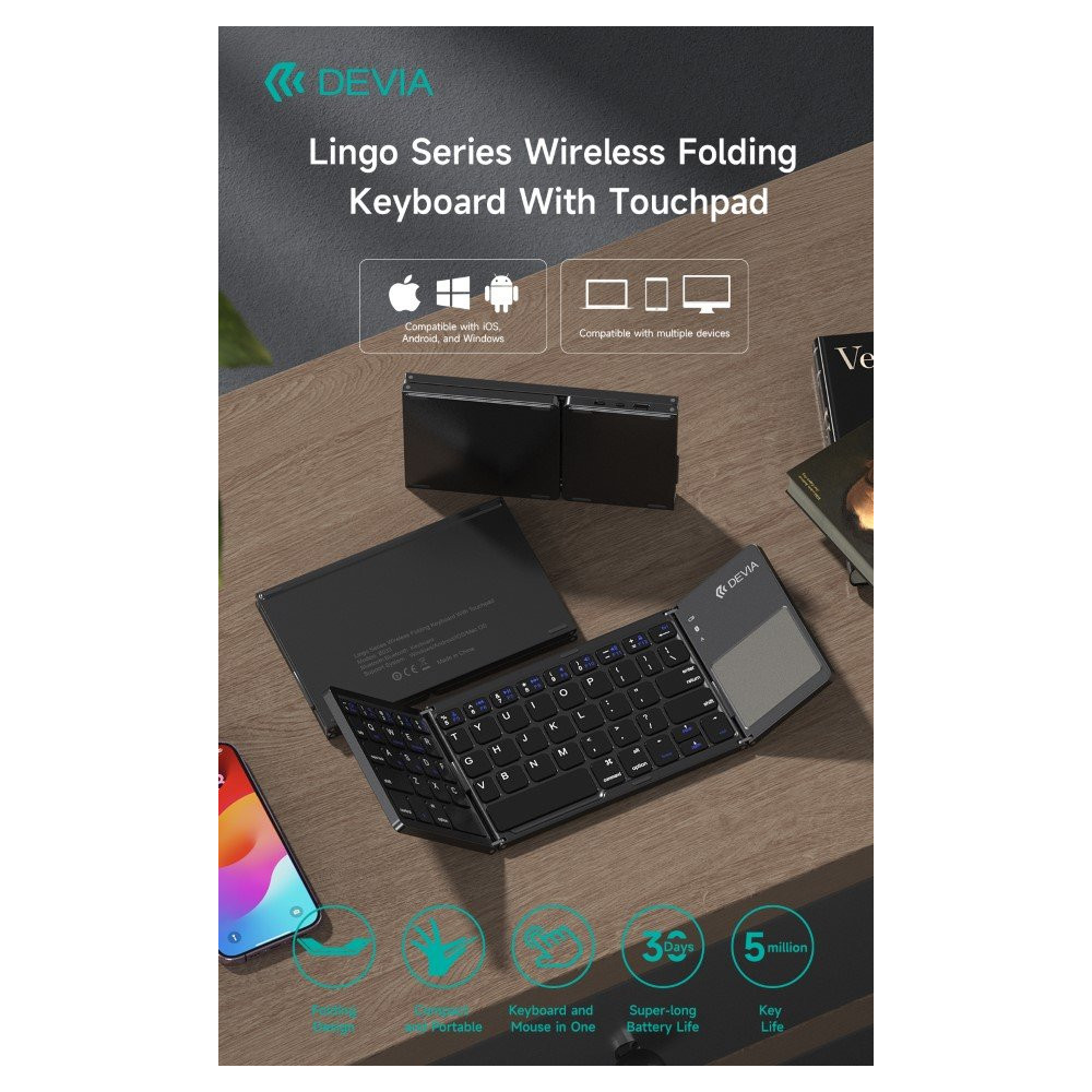 Tastiera e Touchpad bluetooth richiudibile Compatibile Microsoft, Android, Apple DEB033364G