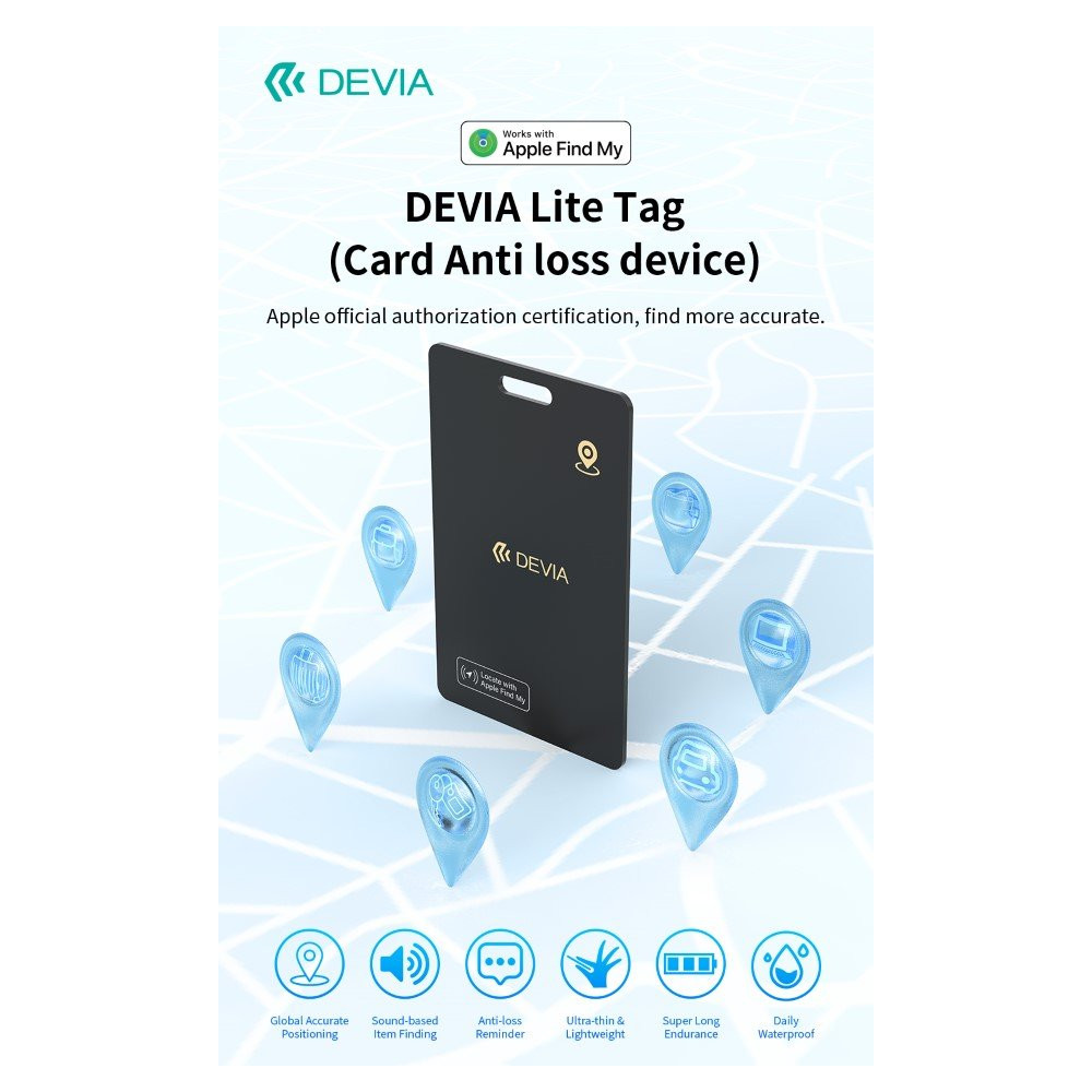 Dispositivo anti smarrimento DEVIA G2304 carica wireless Lite Tag Card Per Apple DECG2304716
