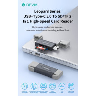 Lettore di schede SD/TF 2 in 1 ad alta velocità USB+TypeC 3.0 5Gpbs serie Leopar DEAUSB3C360