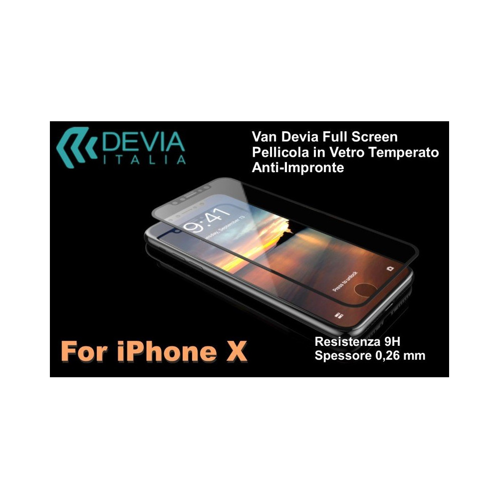 Pellicola vetro temperato Anti Imp Full Screen iPhone X Nera DETGFF8691B