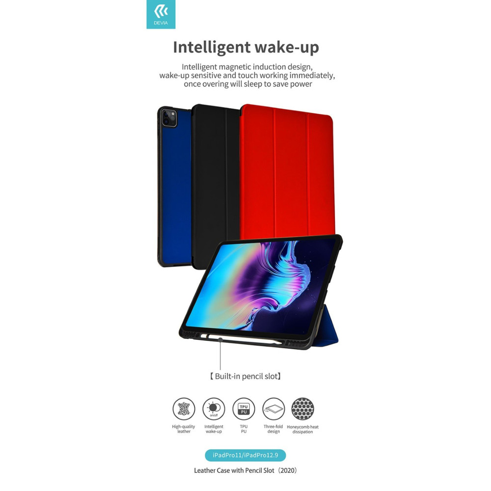 Cover in pelle con supporto pencil iPad 12.9 Pro 2020 Nera DELC12P2757B