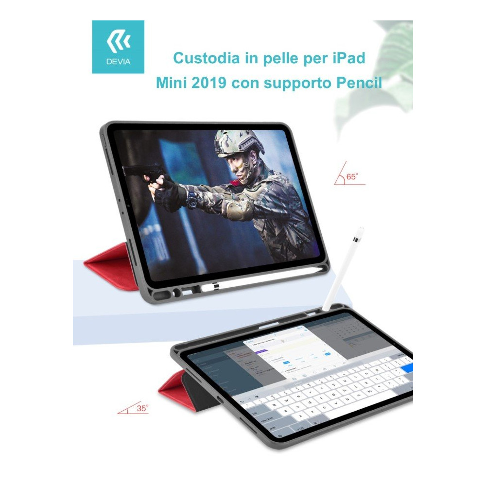Custodia pelle per iPad Mini 2019 con supporto Pencil Nera DEIPAM19424B