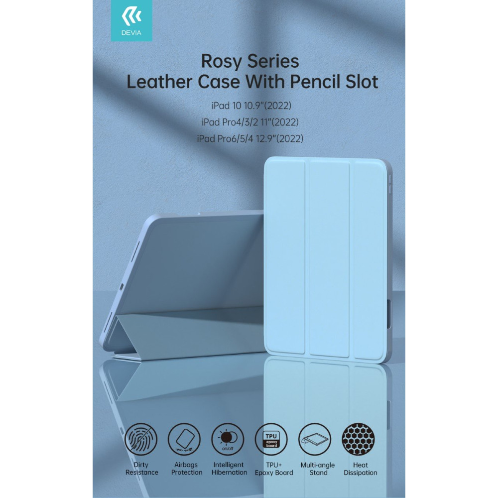 Cover Rosy per iPad 10 10.9 2022 con supporto Pencil Azzurra DEIP10L287A