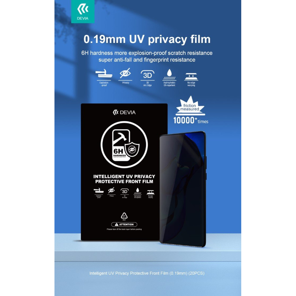 Pellicole Privacy 019mm UV Durezza 6H Ideale schermi Curvi DETPU019P461