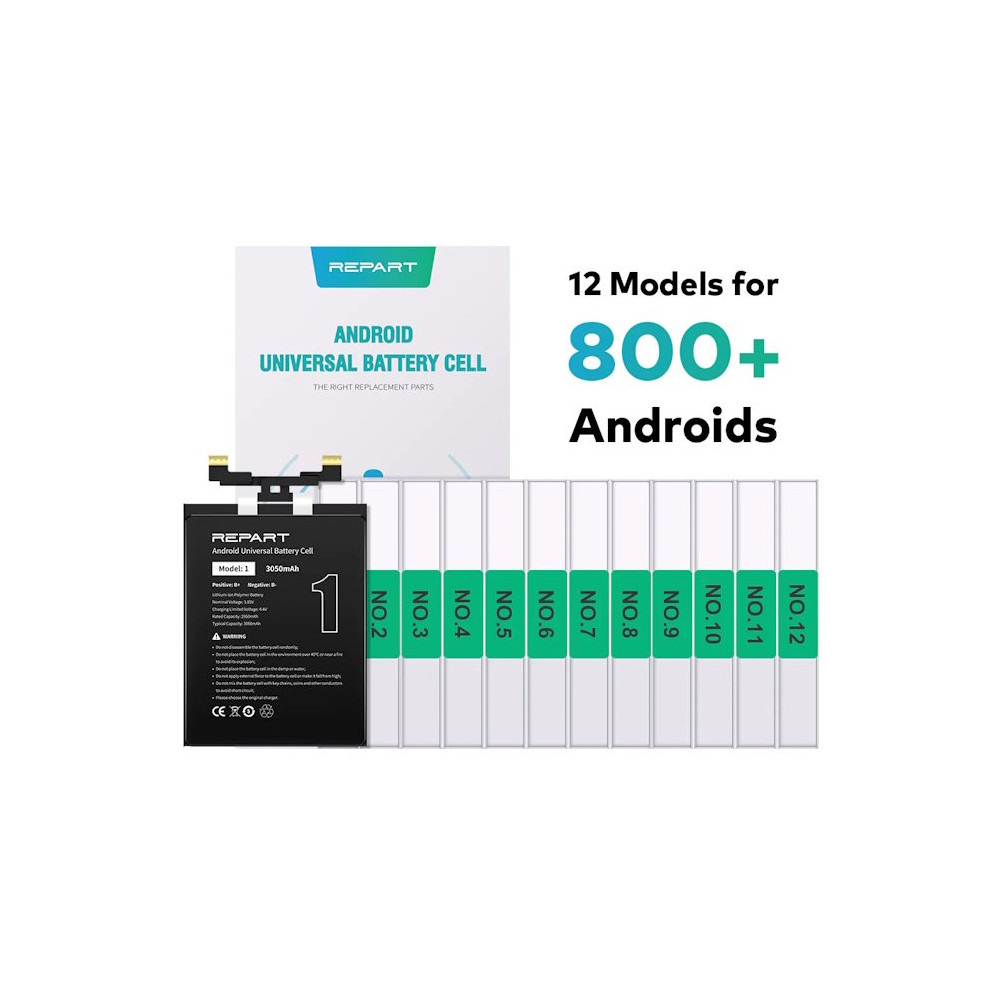 Set 12 Modelli di batteria senza Chip per Android Universali RCREUBATA12