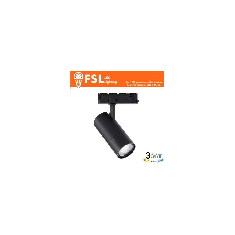 Proiettore LED a Binario Trifase Zoomabile - 3 in 1 CCT (3000-4000-6500K) Nero FLT4-B