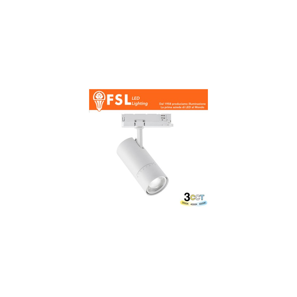 Proiettore LED a Binario Trifase Zoomabile - 3 in 1 CCT (3000-4000-6500K) Bianco FLT4-W