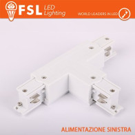 FSL Connettore Forma T sinistra per Binario Trifase - Colore BIANCO FLT4-WTL