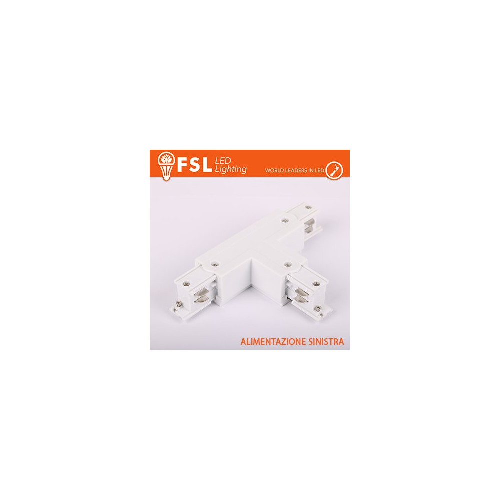 FSL Connettore Forma T sinistra per Binario Trifase - Colore BIANCO FLT4-WTL