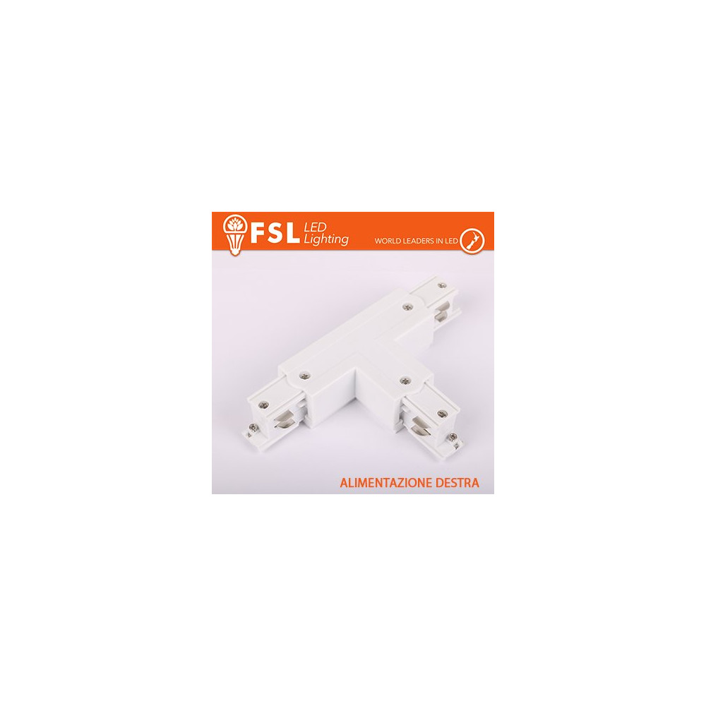 FSL Connettore Forma T destra per Binario Trifase - Colore BIANCO FLT4-WTR