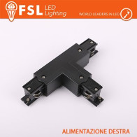 FSL Connettore Forma T destra per Binario Trifase - Colore NERO FLT4-BTR