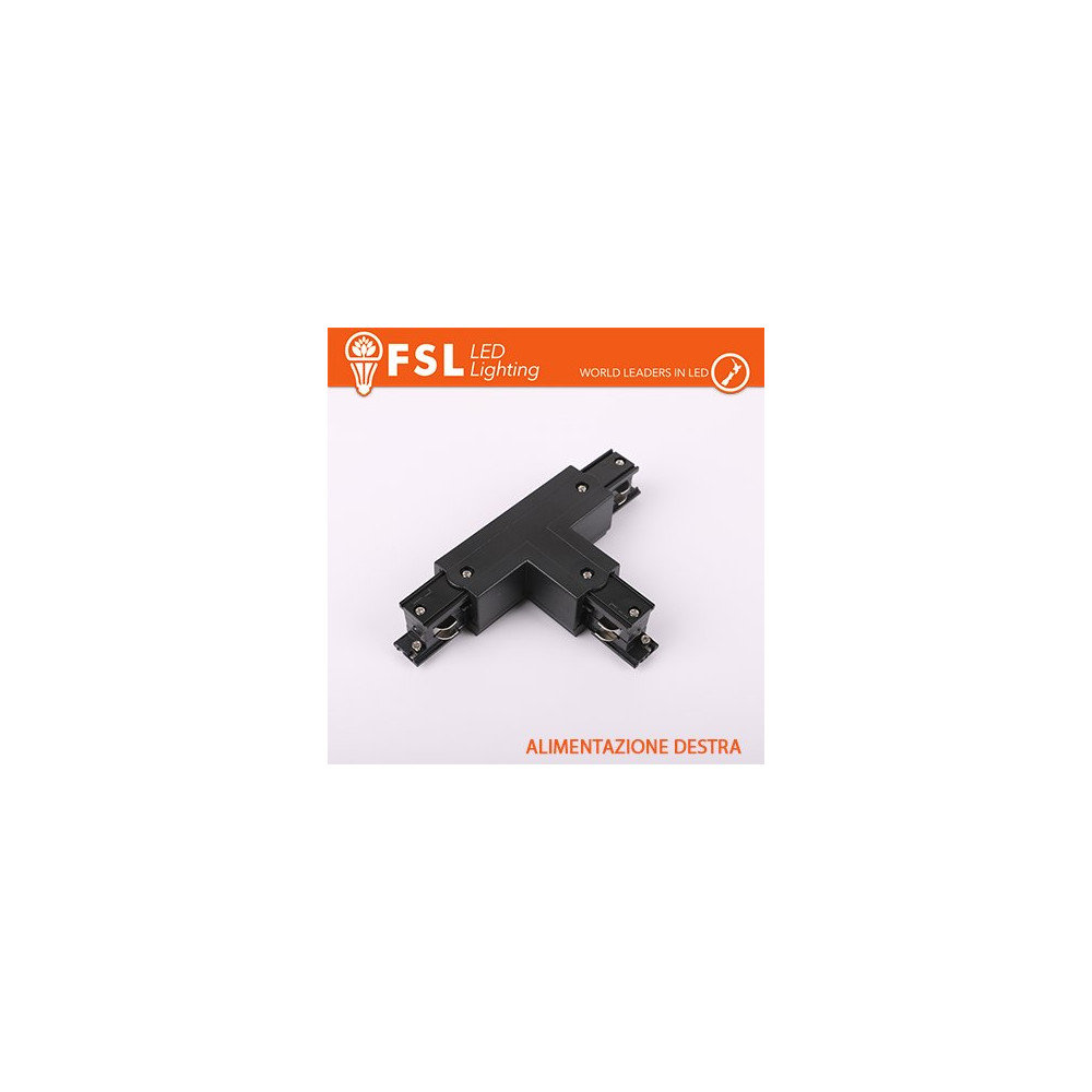 FSL Connettore Forma T destra per Binario Trifase - Colore NERO FLT4-BTR
