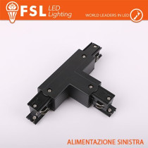 FSL Connettore Forma T sinistra per Binario Trifase - Colore NERO FLT4-BTL