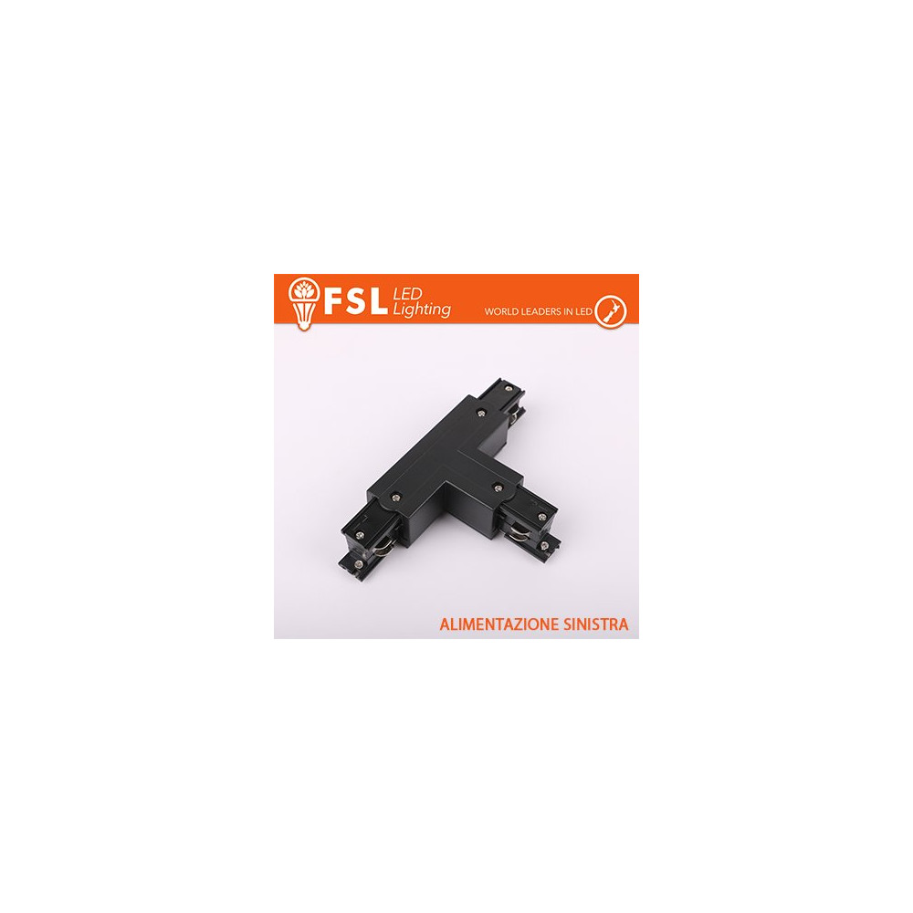 FSL Connettore Forma T sinistra per Binario Trifase - Colore NERO FLT4-BTL