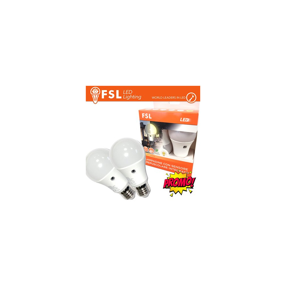 Lampada LED con Doppio Sensore Crepuscolare 9W 4000K - Confezione 2PACK FL2A60S9W40K27