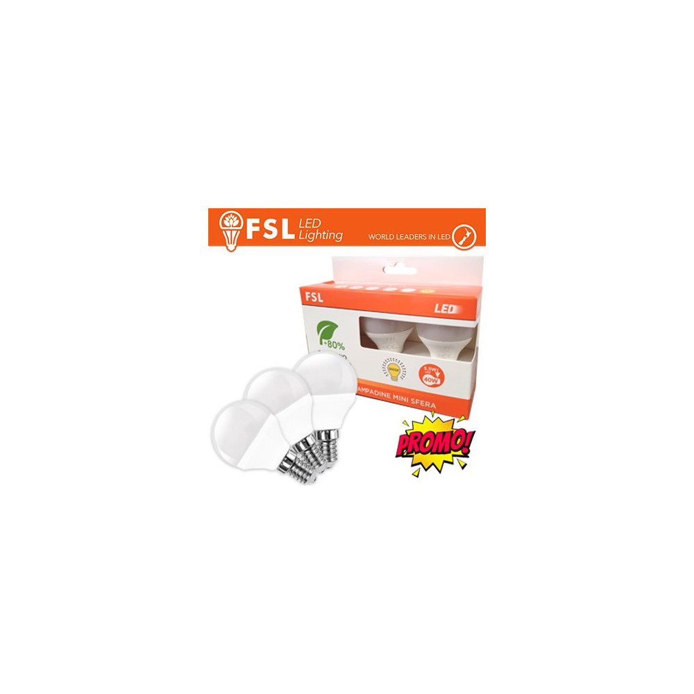 Lampada Mini Sfera E14: Confezione PROMO 3PACK - 6W 3000K FL3G456W30K14
