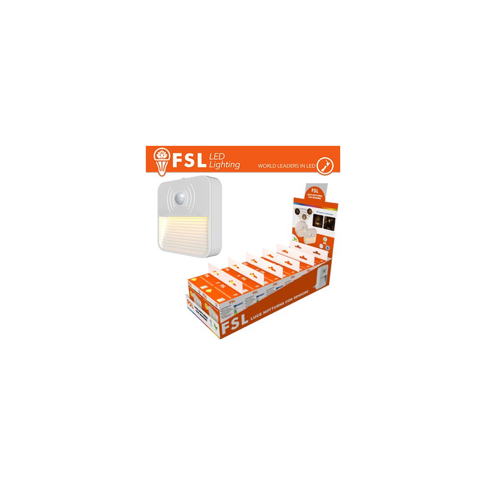 Luce notturna quadrata con sensore di movimento bispina con espositore FLFSN304