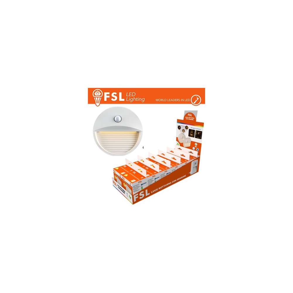 Luce notturna tonda con sensore di movimento bispina con espositore FLFSN305
