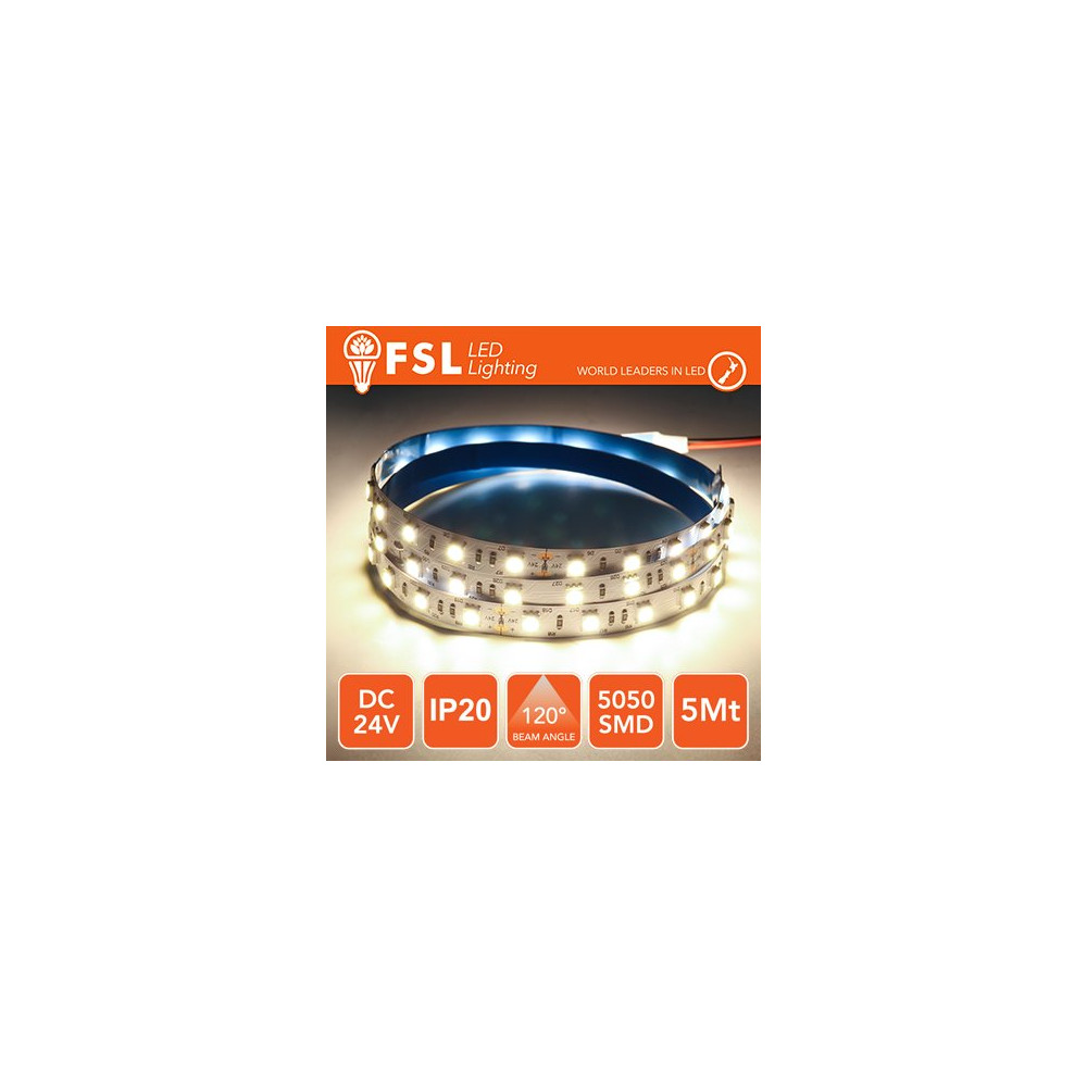 Striscia LED 5m IP20 5050 24V - 12W/m 60led/m 4000K FLS5024V20IP40K