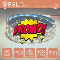 Striscia LED 5m IP20 5050 24V - 12W/m 60led/m 6500K FLS5024V20IP65K