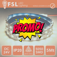 Striscia LED 5m IP20 5050 24V - 12W/m 60led/m 6500K FLS5024V20IP65K