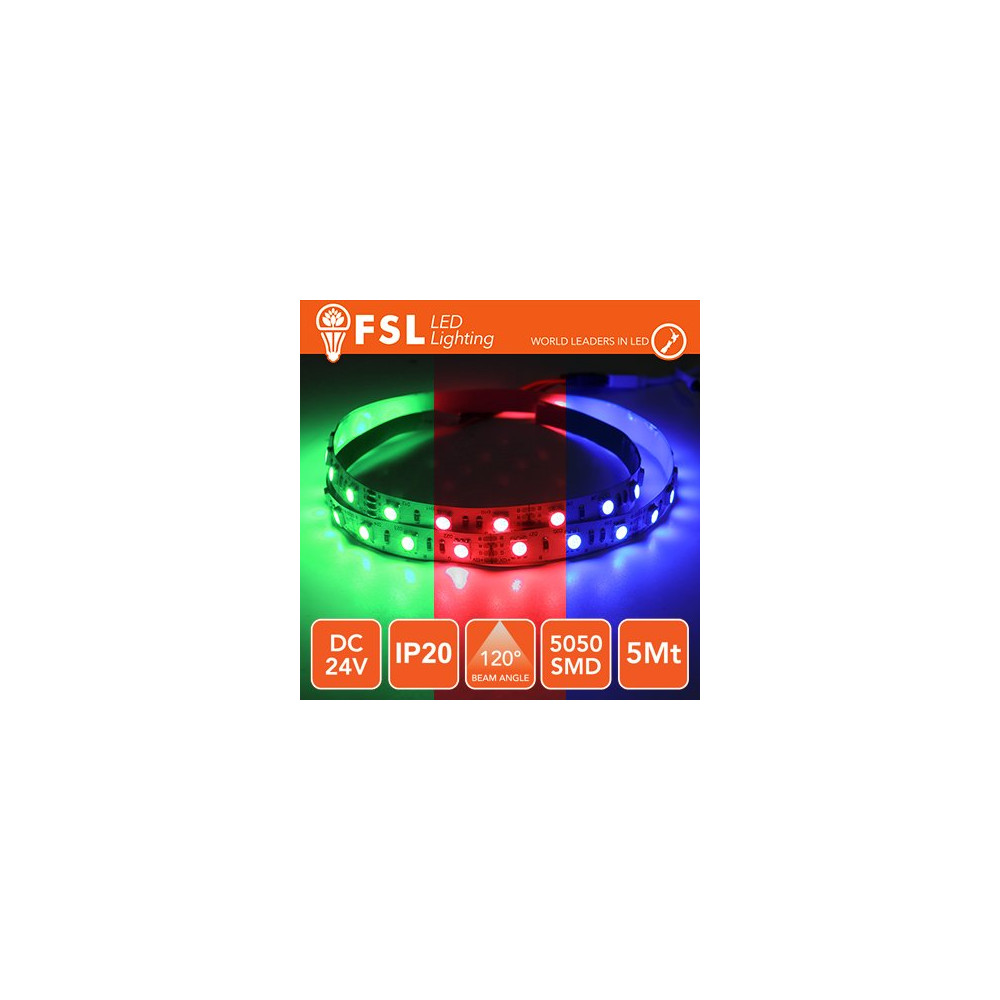 Striscia LED 5m IP20 5050 24V - 12W/m 60led/m RGB FLS5024V20IPRGB