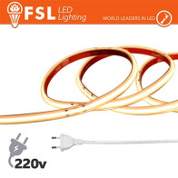 Striscia LED COB 5metri - IP65 3000K 220V 15W/m 1200lm/m+KIT tappo, colla, clip FLSC220V15W3K05