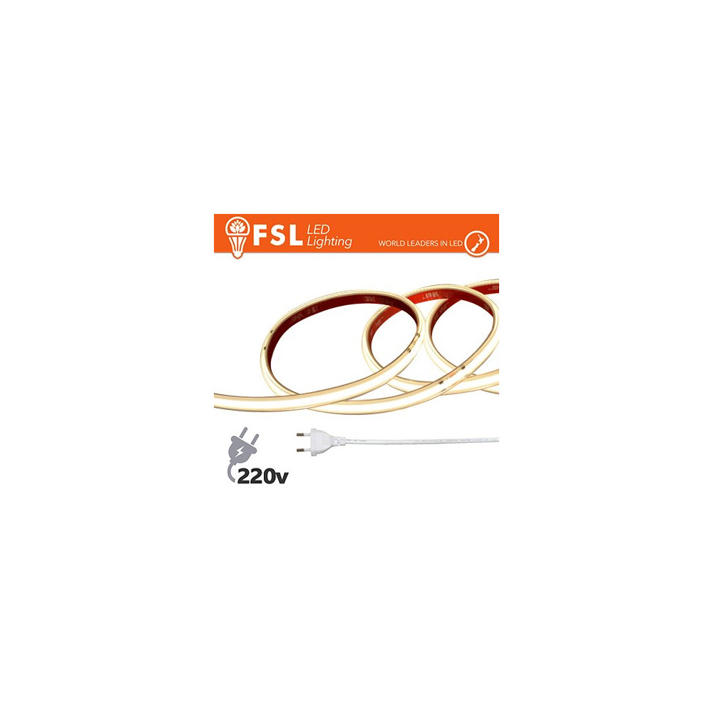 Striscia LED COB 5metri - IP65 4000K 220V 15W/m 1300lm/m+KIT tappo, colla, clip FLSC220V15W4K05