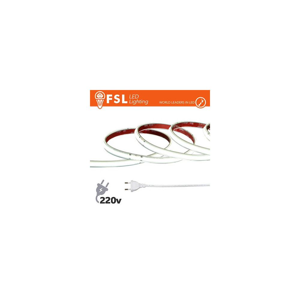 Striscia LED COB 5metri - IP65 6500K 220V 15W/m 1350lm/m +KIT tappo, colla, clip FLSC220V15W6K05