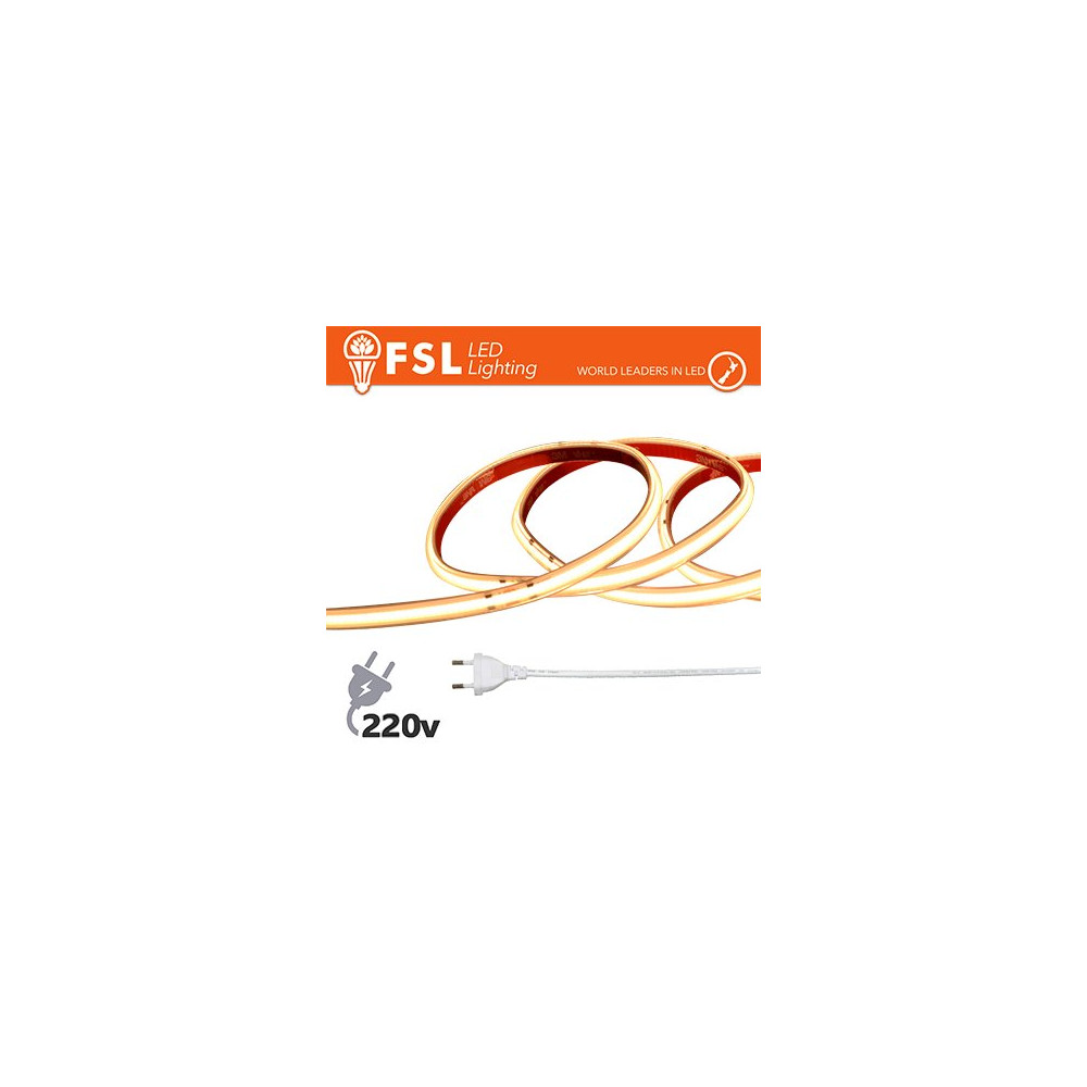 Striscia LED COB 20metri - IP65 3000K 220V 15W/m 1200lm/m+KIT tappo, colla, clip FLSC220V15W3K20