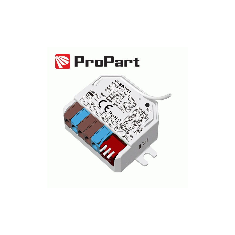 Controller Dimmer LED Monocolore WiFi + RF 12-48V Push DIM 6A Compatibile con Tuya Smart e Telecomando 2.4G RF SDVI-SPWT