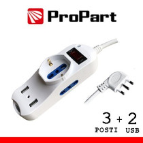 Multipresa 3pos bipasso + bipasso/schuko + USB spina16A +int PEM2508-W