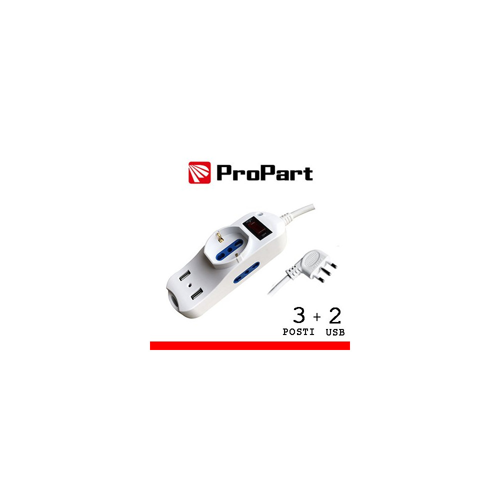 Multipresa 3pos bipasso + bipasso/schuko + USB spina16A +int PEM2508-W