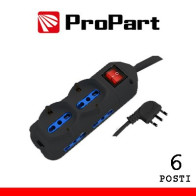 Multipresa 6pos bipasso + bip/schuko spina16A +interr. nera PEM2512-BK