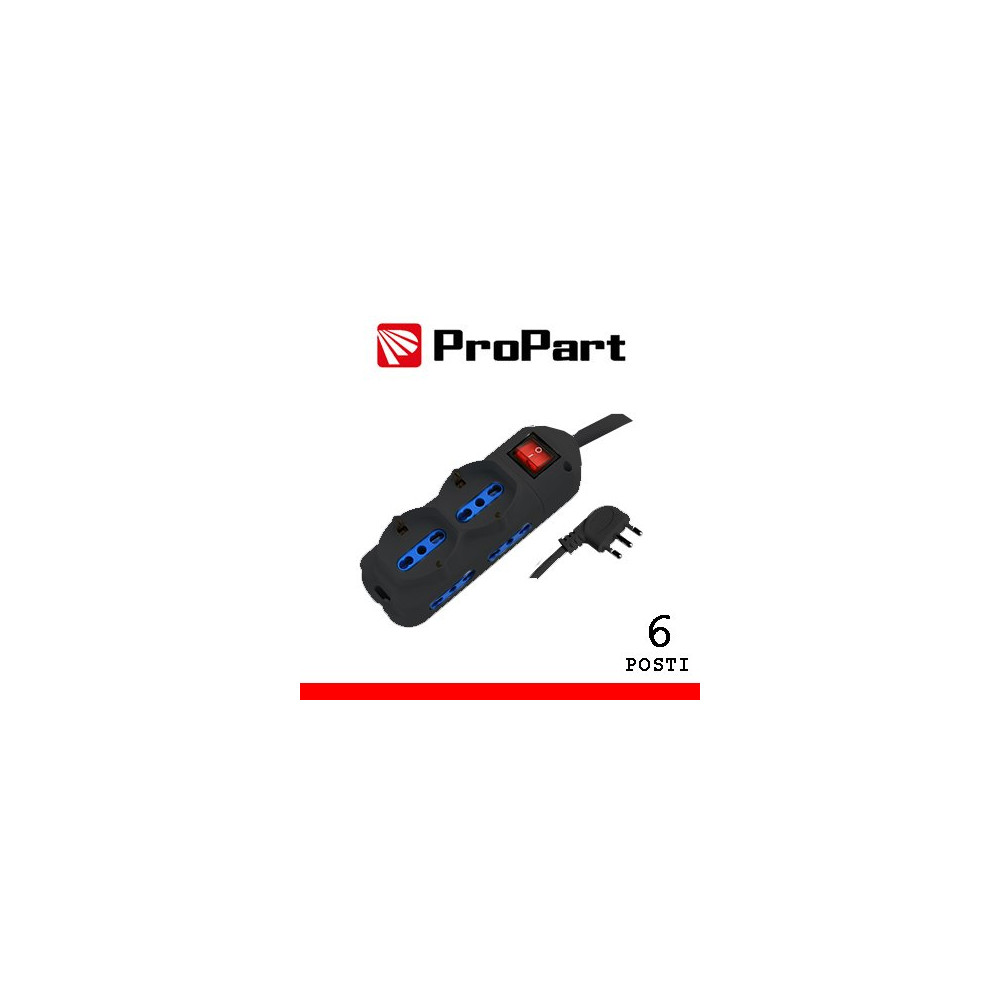 Multipresa 6pos bipasso + bip/schuko spina16A +interr. nera PEM2512-BK