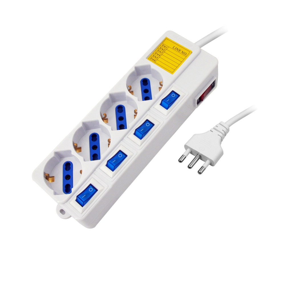 Multipresa 4pos bipasso/schuko spina16A +interr. multipli PEM203058-W