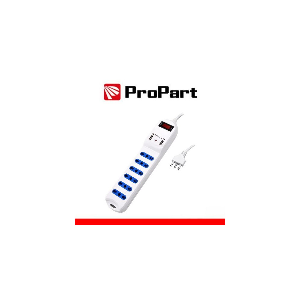 Multipresa 6 posti 10/16A bipasso 2P+T + 2 prese USB 2.1A RICARICA RAPIDA + int PEM3816-W